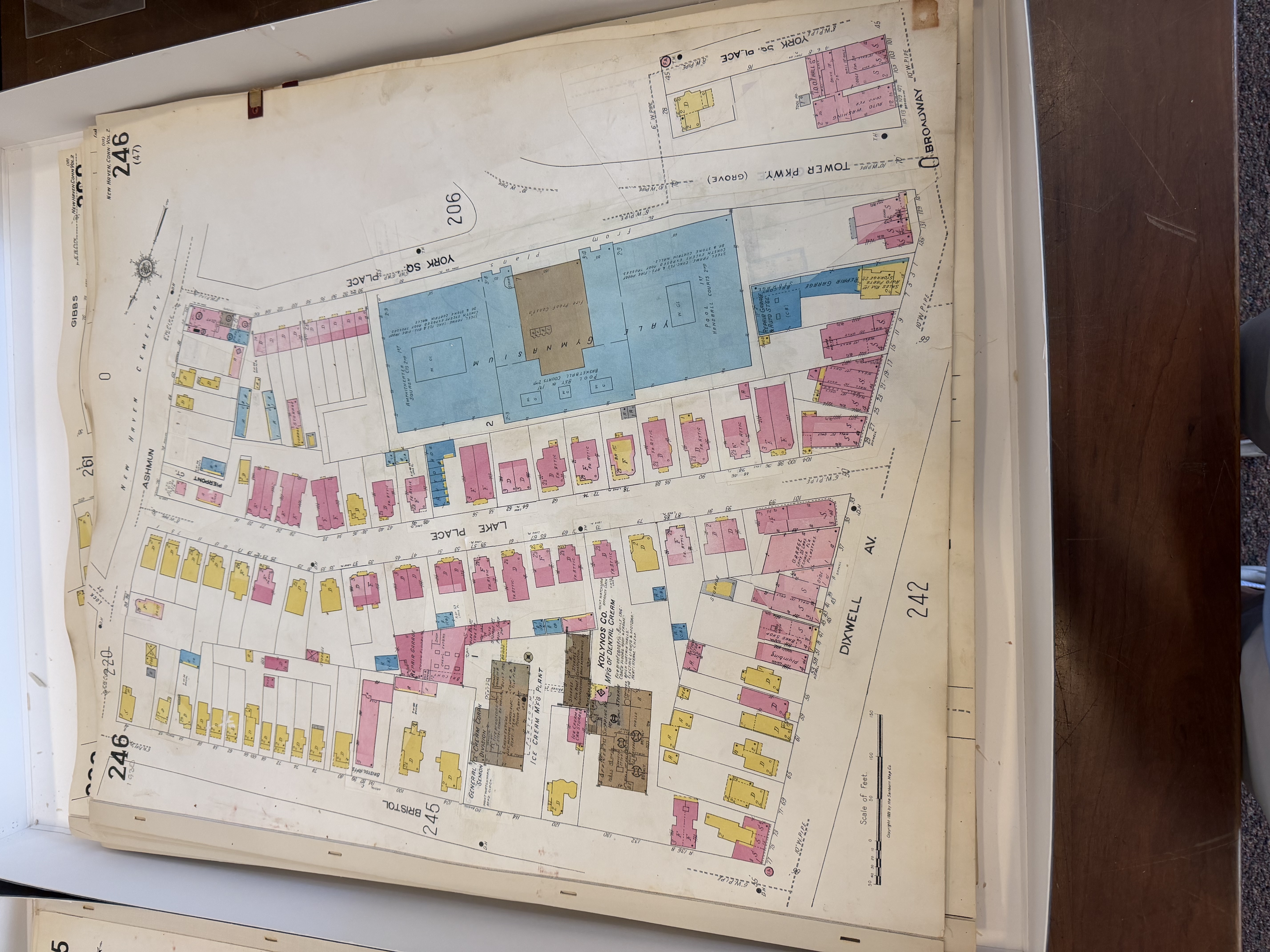 Sanborn Map from 1923-1960 showing the residentials being right next to the Gymnasium