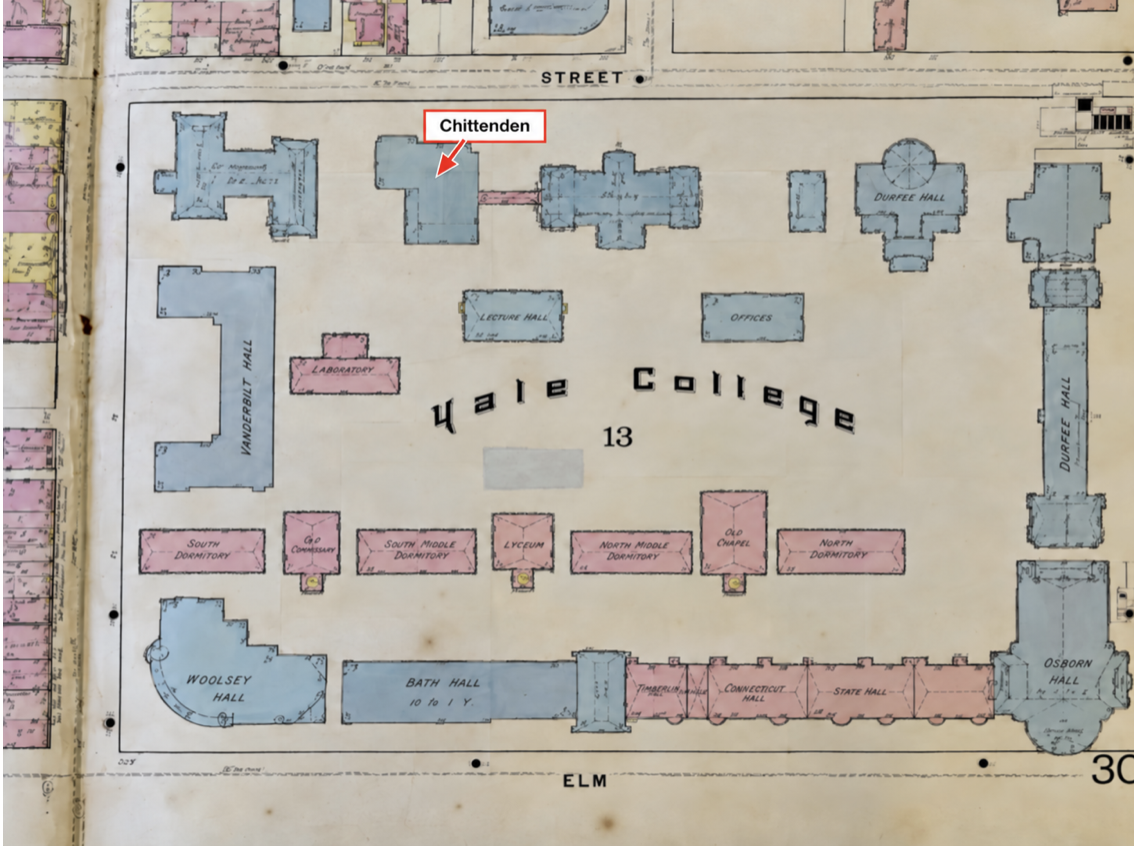 Chittenden was connected to Henry Austin’s “Old Library,”(present day Dwight Hall) by a small passage