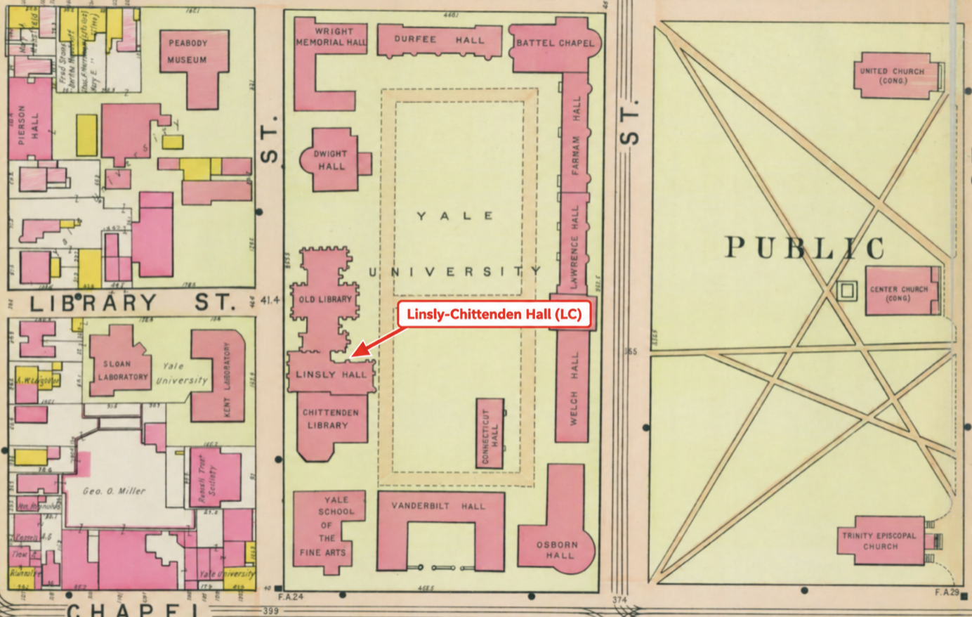 Linsly Hall was added between Chittenden and the Old Library (present day Dwight Hall)