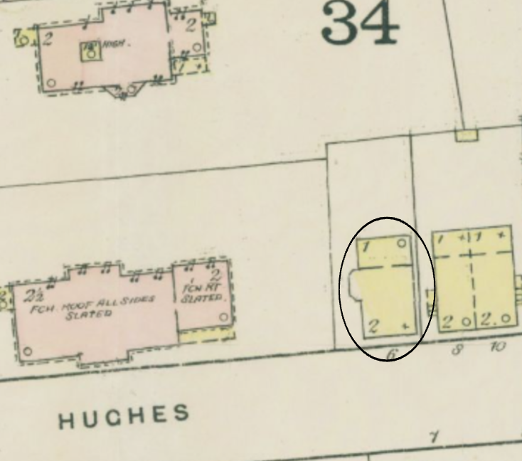 6 Hughes Place in 1886, on the street’s smallest lot. The homes on the Greene Street intersection are larger estates.