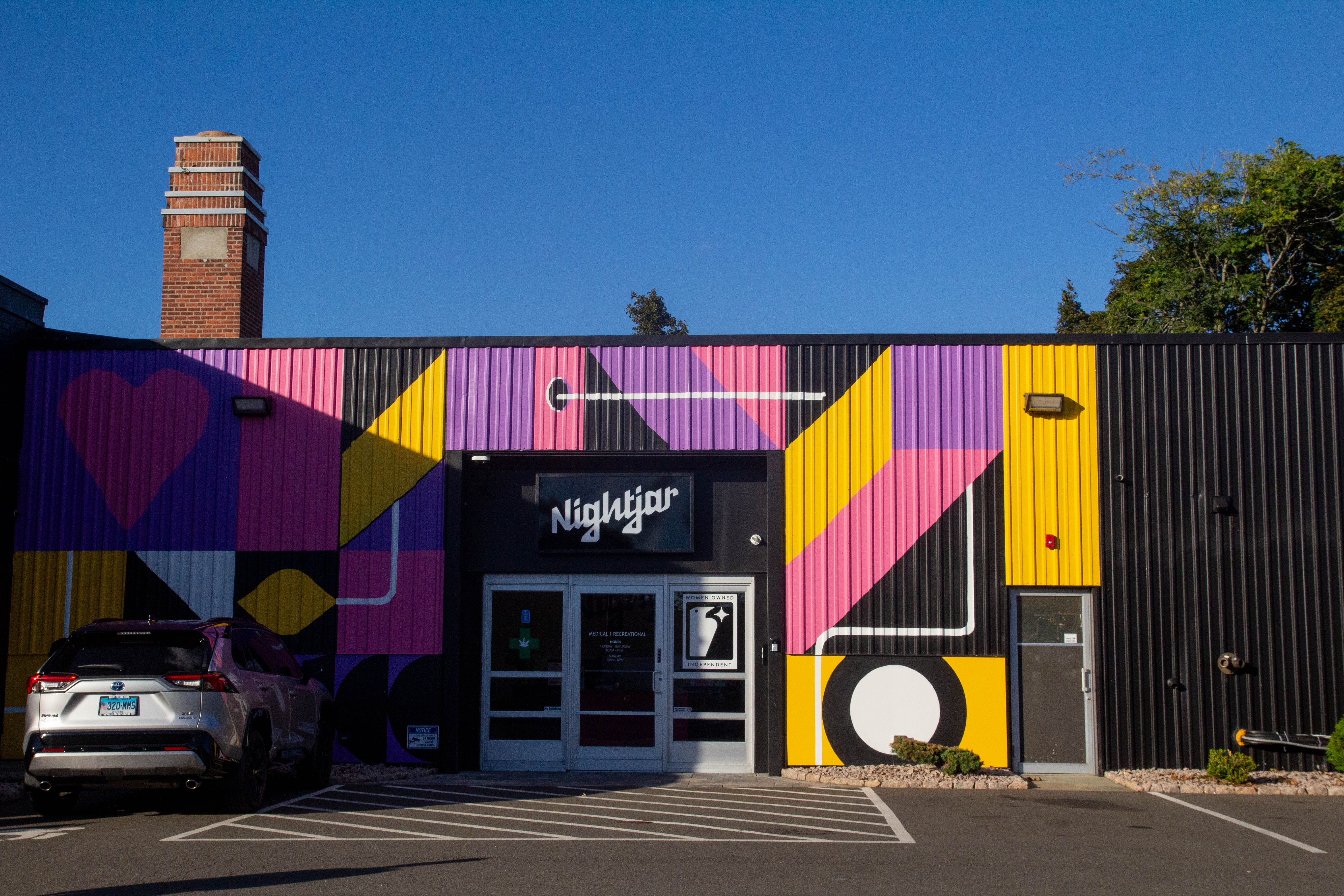 The front of the medicinal and recreational cannabis dispensary, located on the south face of the property. 